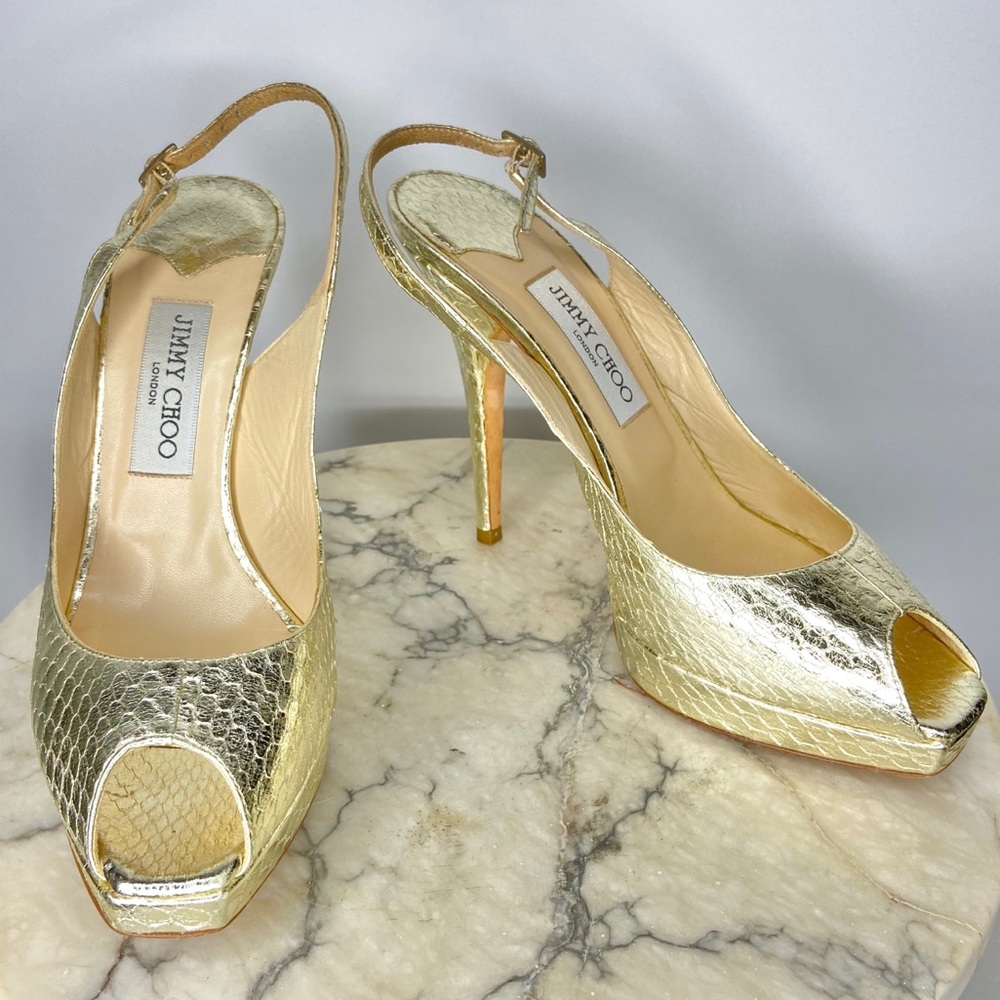 Jimmy Choo " Nova" Champagne Gold Slingback Pumps
